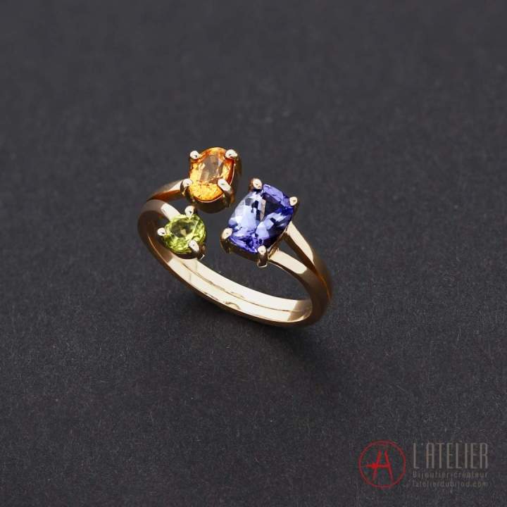 tanzanite, spessartite et péridot sur or jaune